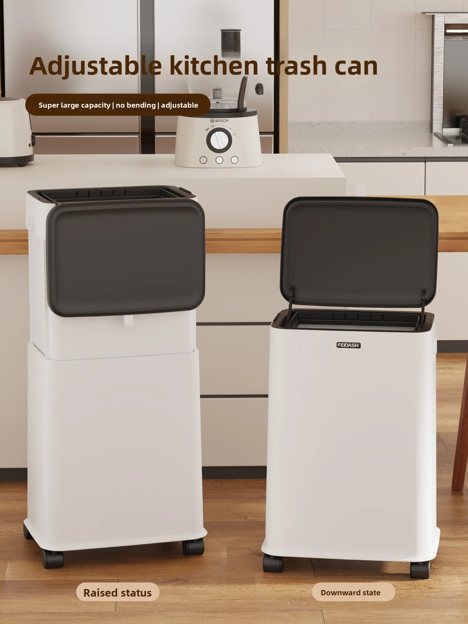 

Kitchen Large Capacity Trash Can Home Use 2025 New Model Big Size Hinged High Style with Lid Can Be Moved No Bending Waist