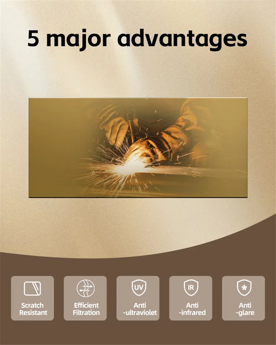 Gold Welded Glass Lens Helmet Filter Darkening Welded Hardened Glass Lens Welded Cover Lens 5.08cm X 10.80cm,