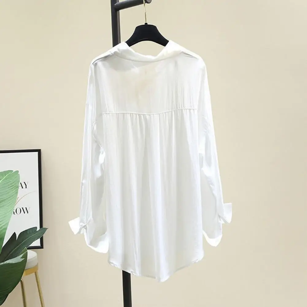 Korean Loose Sun Shirt Women Elegant Thin Long Sleeve Sun Proof Blouse Simple Solid Oversize Female Fashion Tops New