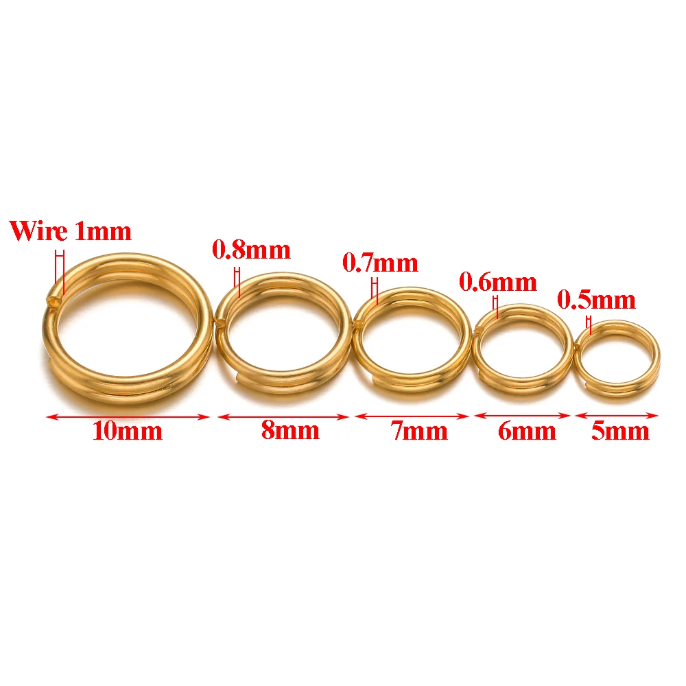 50-100 Stück Edelstahl 5-10mm Offene Biegeringe Doppelschlaufen Goldfarben Splitringe Verbinder für DIY Schmuckherstellung Zubehör – Detail 3