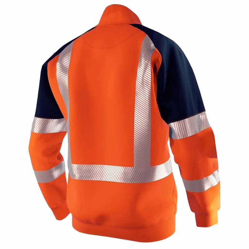 Men Hi Vis Viz Safety Security Pullover Hoodie High Visibility Workwear Two Tone Reflective Sweatshirt Jacket