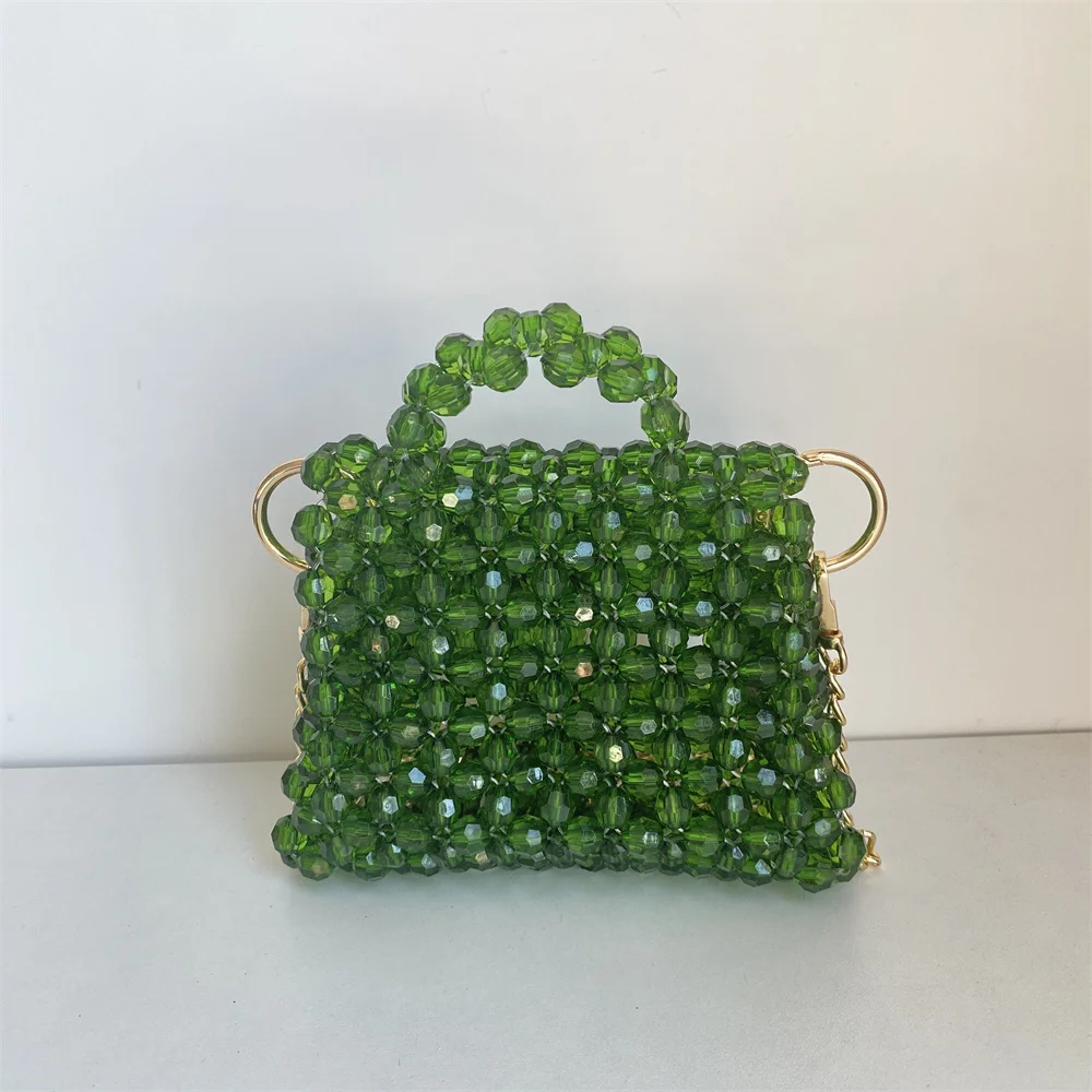 Handmade Mini Bead Bag Long Chain Hand-Woven Celebrity Handbags Ladies Party Bag Top-handle Beading Purses and Handbags