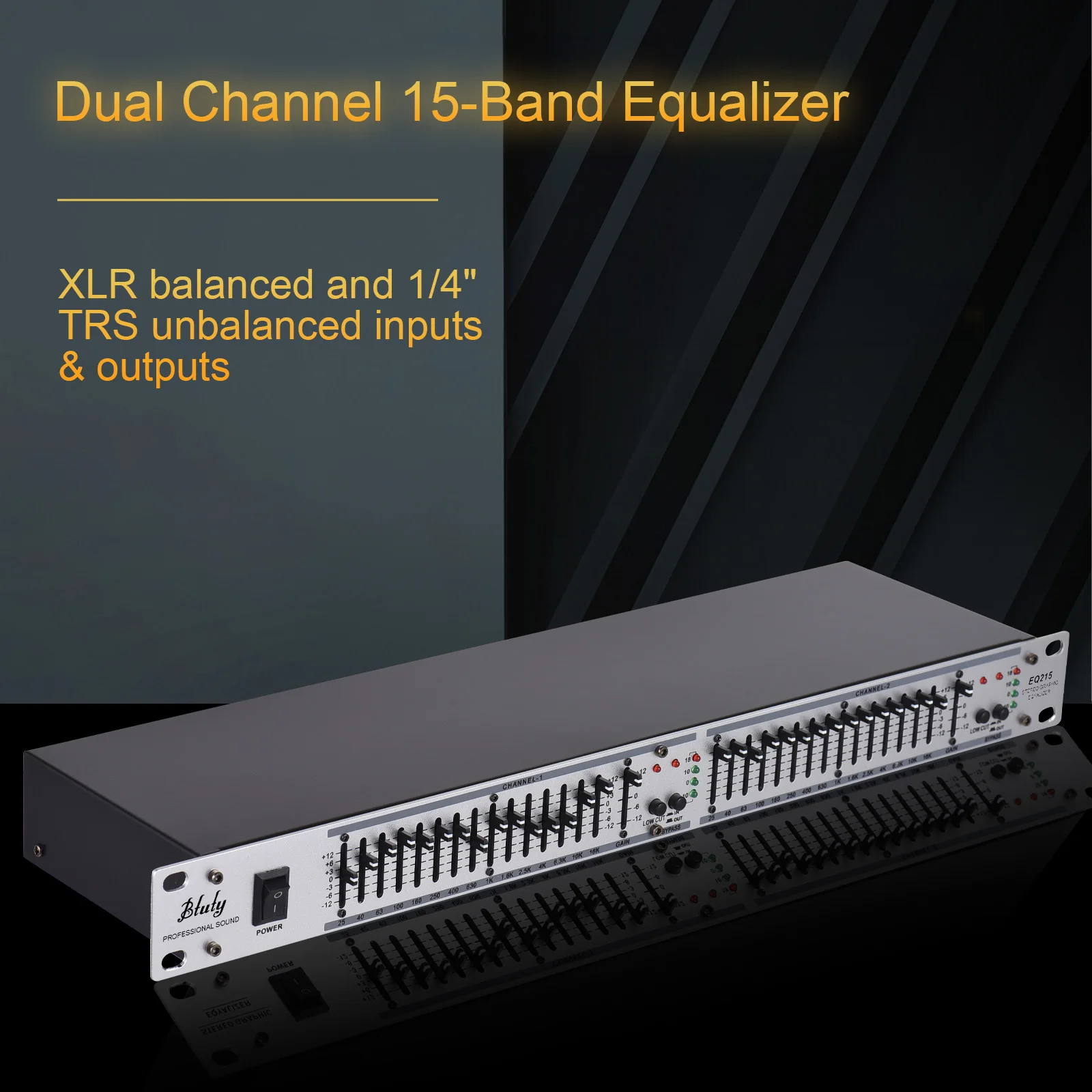 

Btuty EQ-215 Dual Channel 15-Band Equalizer 1U Rack 2-channel Stereo Graphic Equalizer