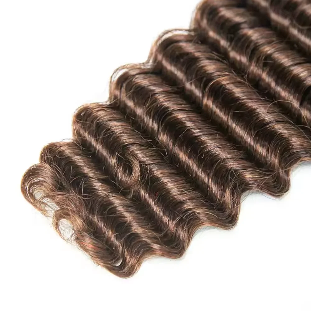 #4 Medium Brown Deep Wave Bulk Human Hair Extensions For Braiding Remy Hair Deep Curly Bulks Boho Braids For Women image 6