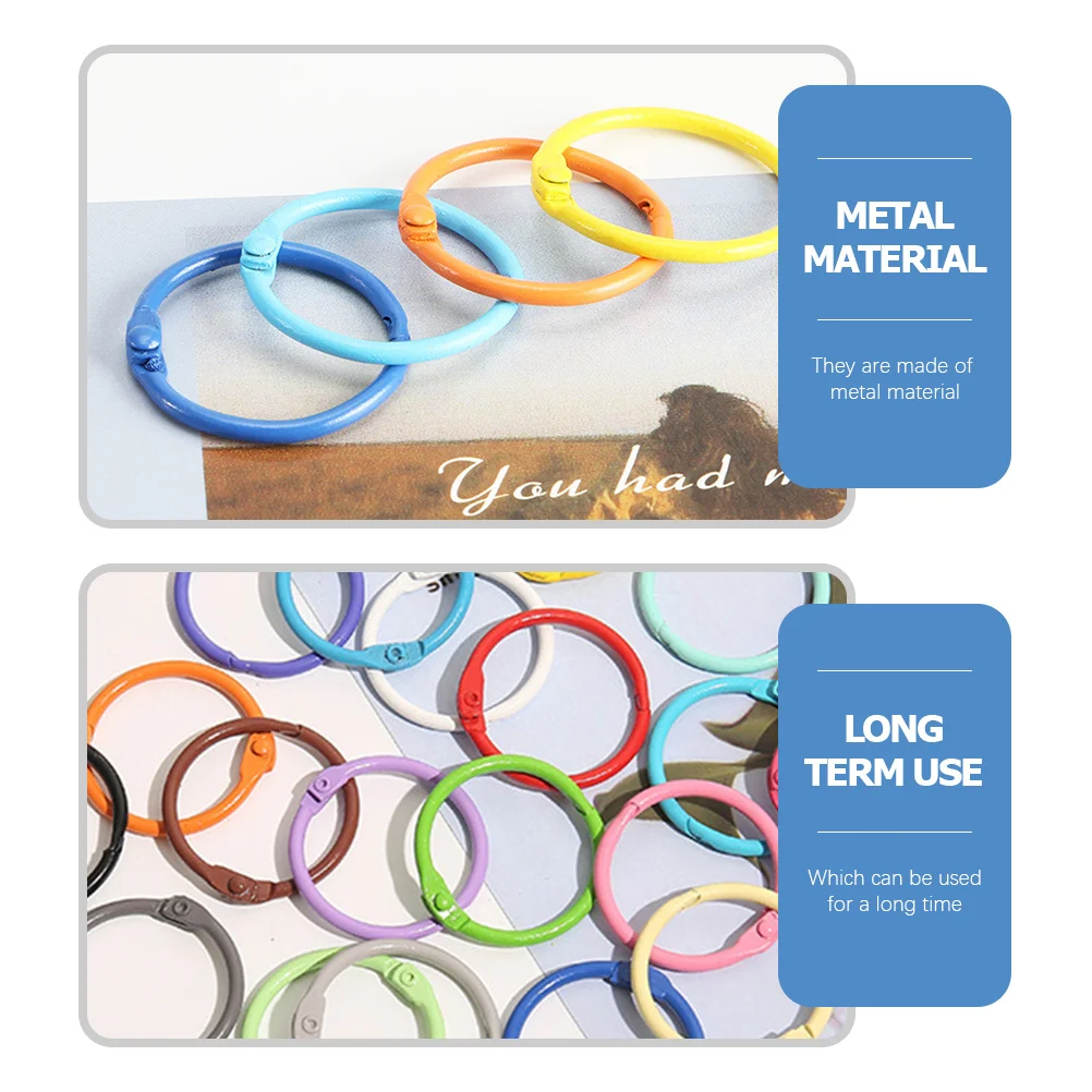 50 pçs multi-função pasta anéis reutilizáveis metal chaveiros livro acessórios resistente ao desgaste design prático escritório escola casa