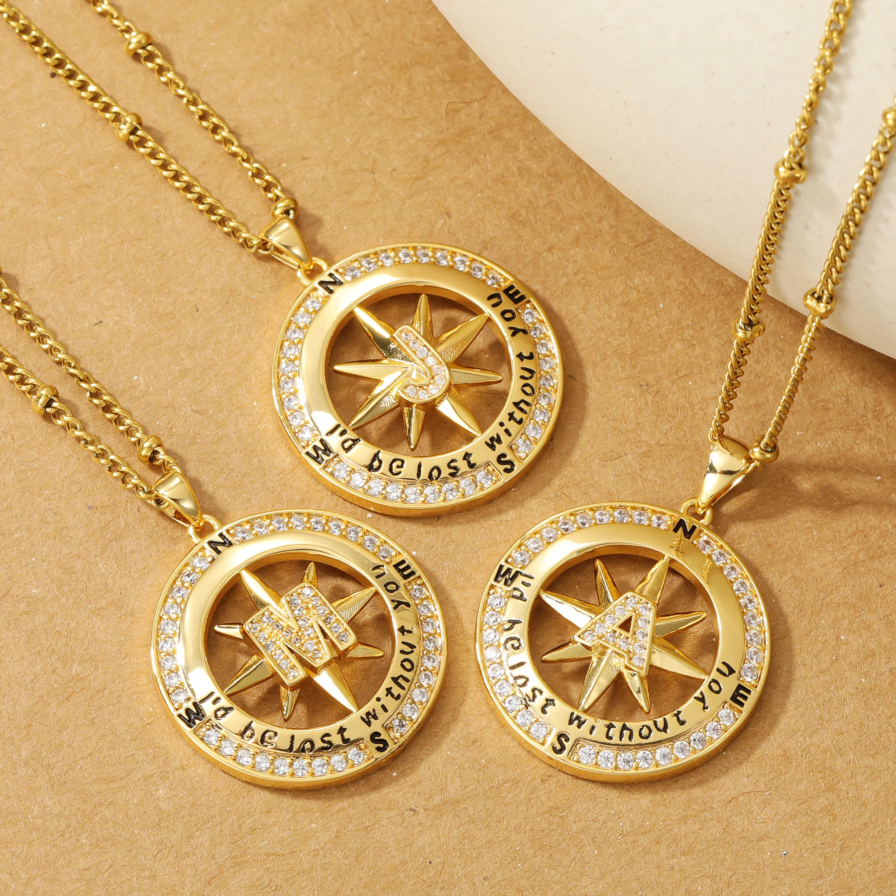 

Ожерелье с первоначальным компасом на заказ, выгравированная звезда, цирконий, штабелируемая, 18-каратное золото, нержавеющая сталь, персонализированные ювелирные изделия, подарок для женщин