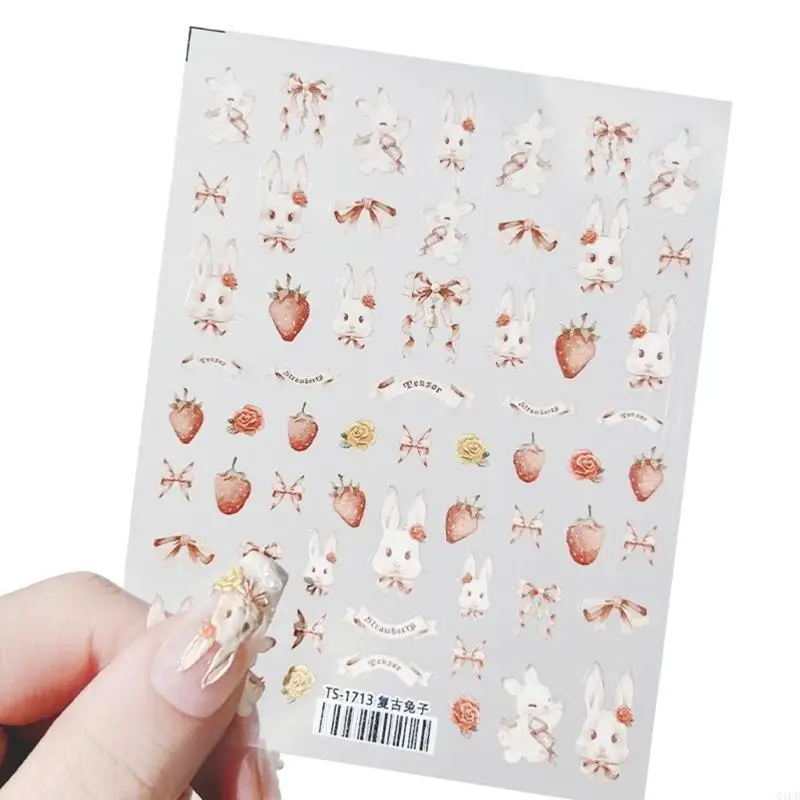 Q1FB lindo dibujos animados calcomanías arte uñas conejo