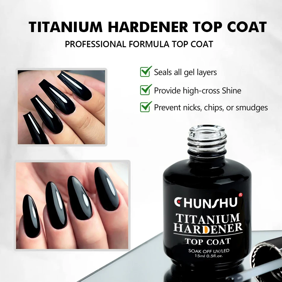 CHUNSHU Titanium Hardener Top Coat No Wipe 15ML Reinforce Long Lasting Super Shiny Diamond Semi Permanent Finish Layer UV Gel