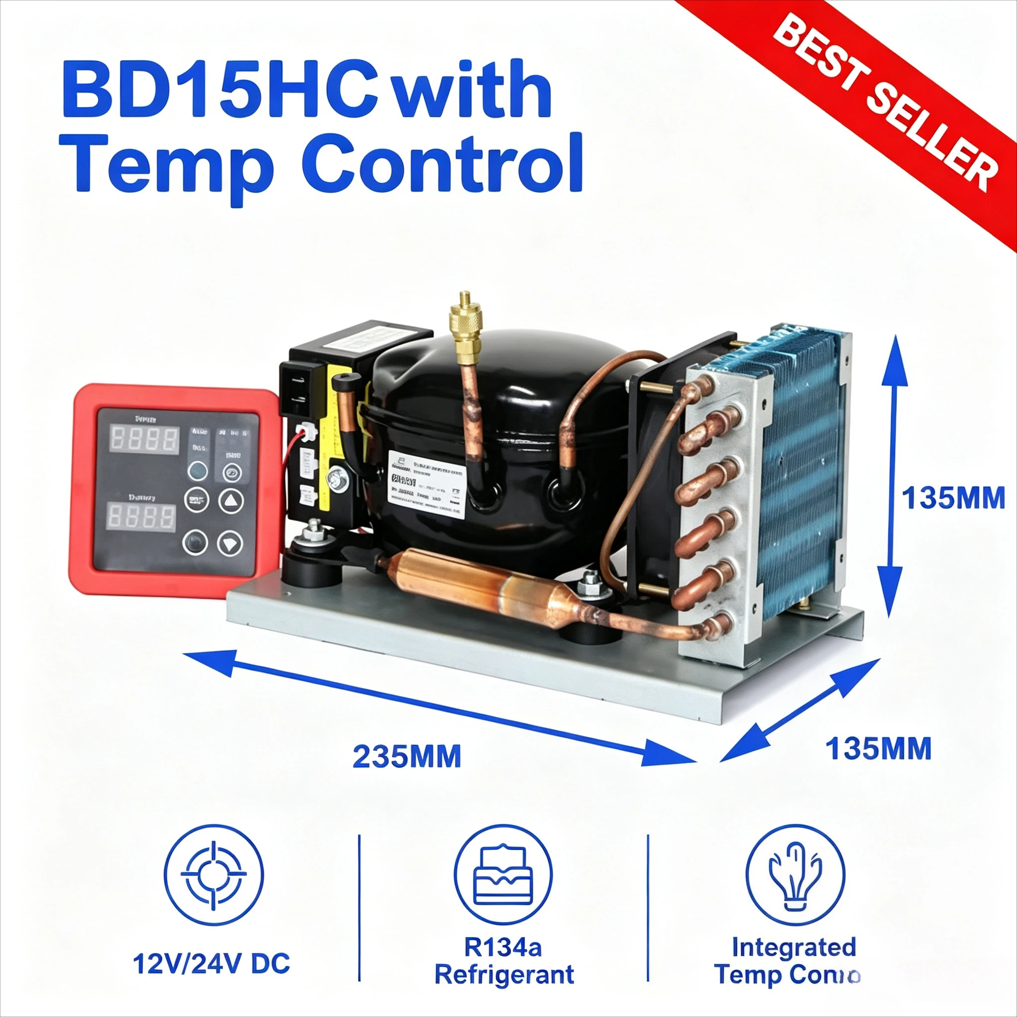 BD15HC DC Condensing Unit 12V 24V R134a Mini Refrigeration Compressor For Car Fridge Solar Freezer