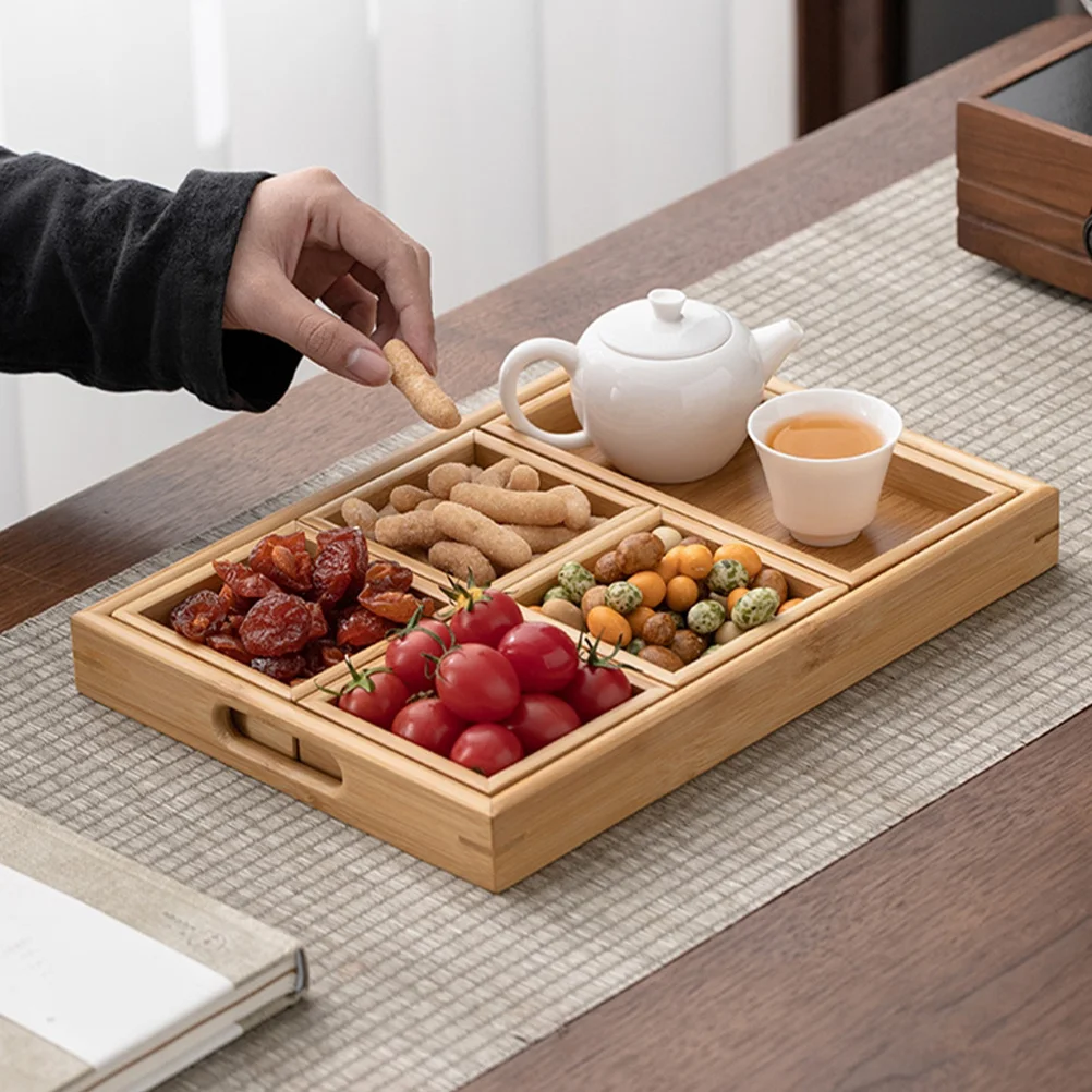 

1 Set Wooden Divided Serving Tray Natural Rustic Snack Fruit Bread Food Storage Platter Kitchen Coffee Table Party Tea Tray