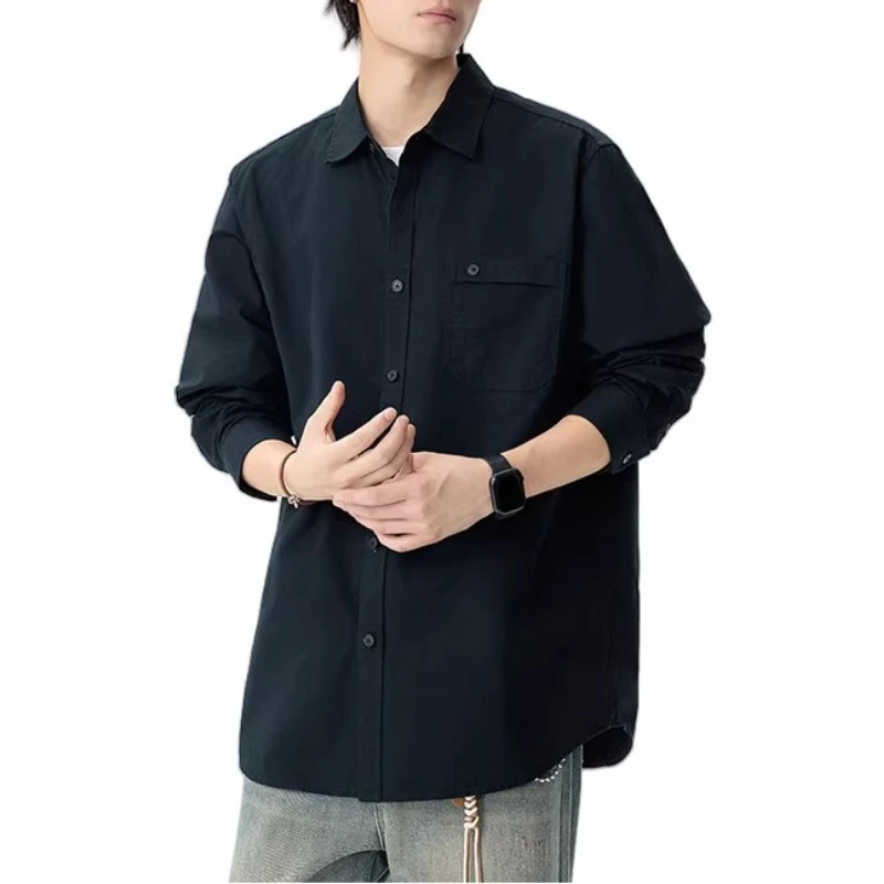 

Retro Teen Trend Solid Color High-end Men's Long-sleeved Shirt Men's and Women's High-end Shirts