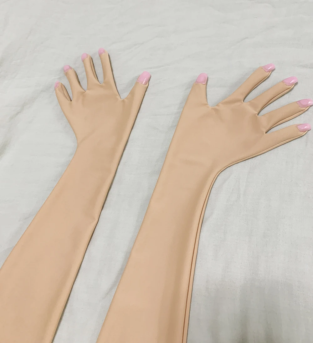 Gants à ongles Zentai en spandex couleur chair rose de luxe pour hommes, jeu de rôle Kigurumi, gants longs à haute élasticité avec costume d'ongles