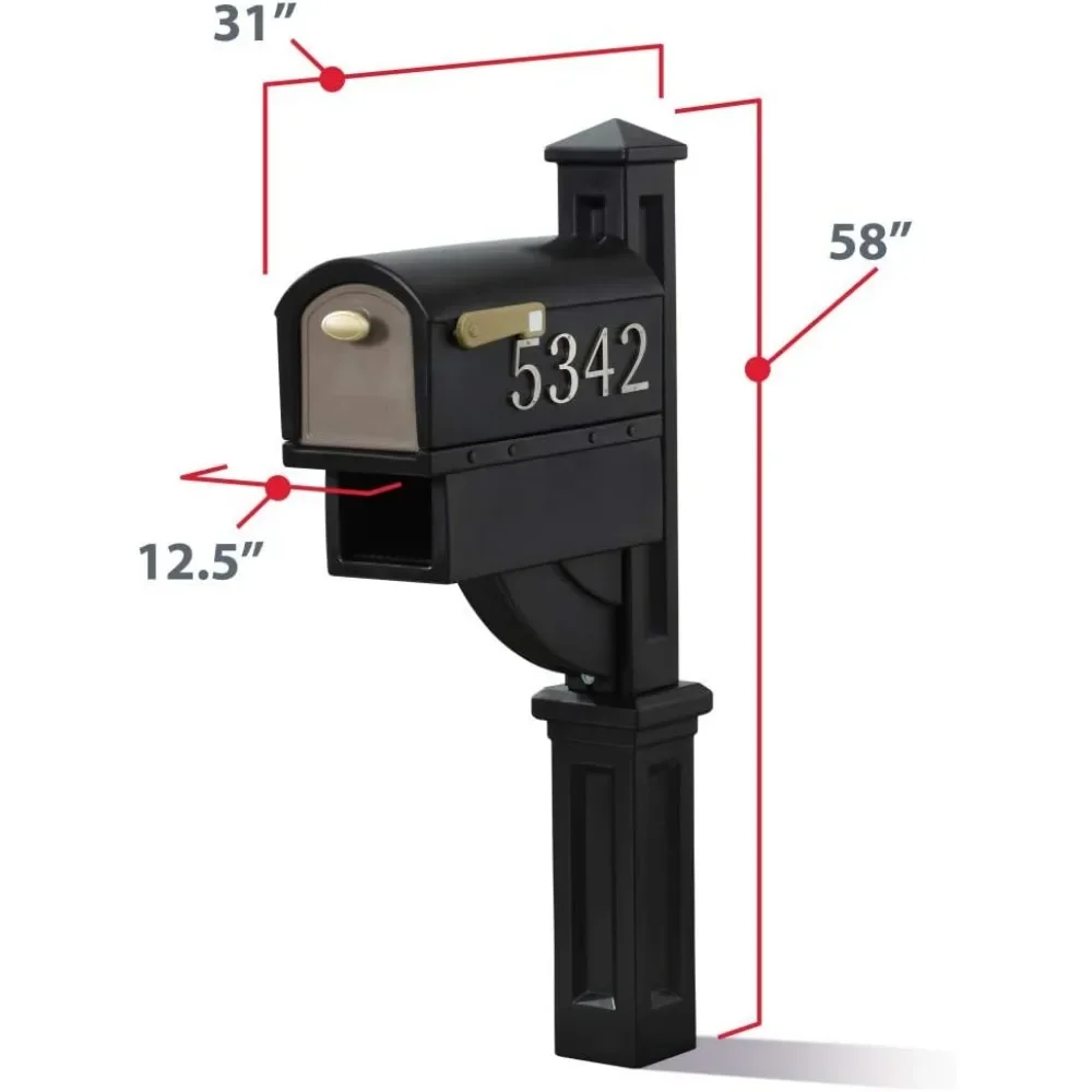 Mailmaster Hudson Mailbox, Easy to Install, Large Mailboxes for Outside, Heavy-Duty, Weather Resistant, Black