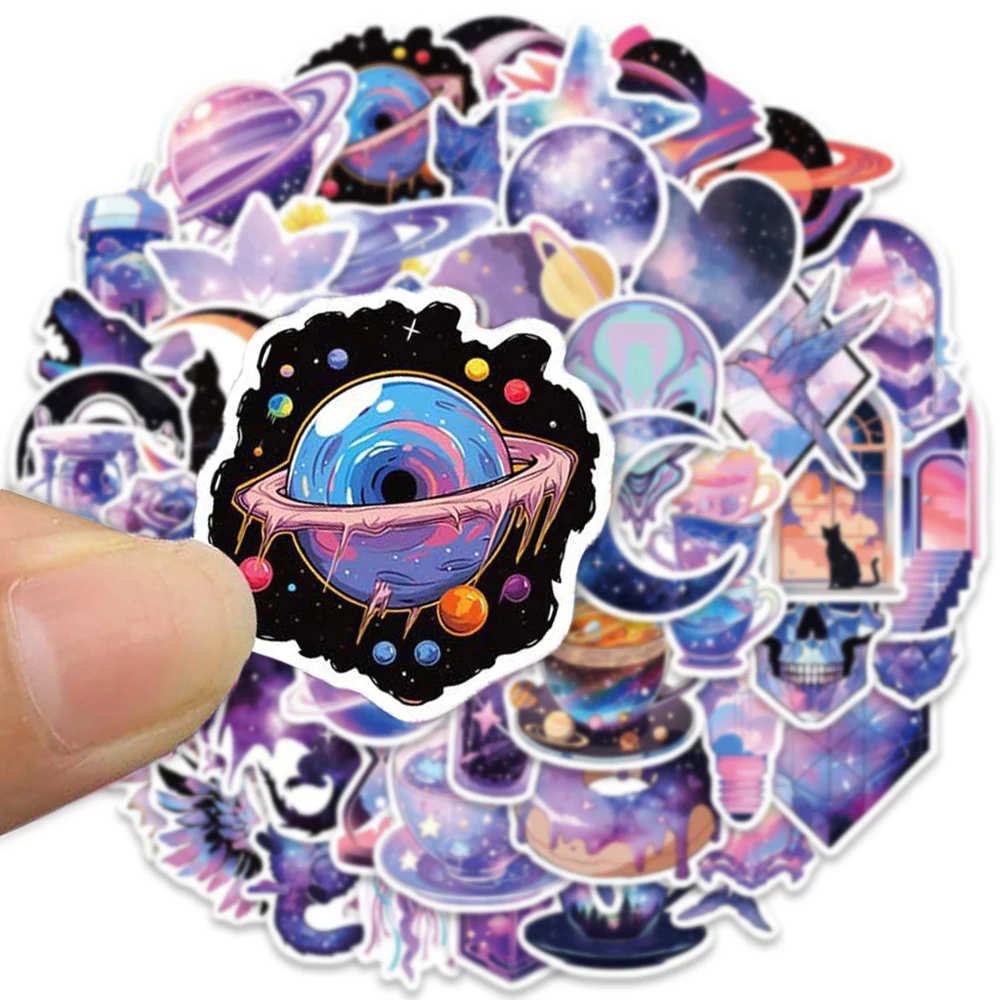 10/50Pcs Purple Cool Space World Aesthetic Varied Stickers Pack for Kids Travel Luggage Laptop Helmet Decoration Graffiti Decals