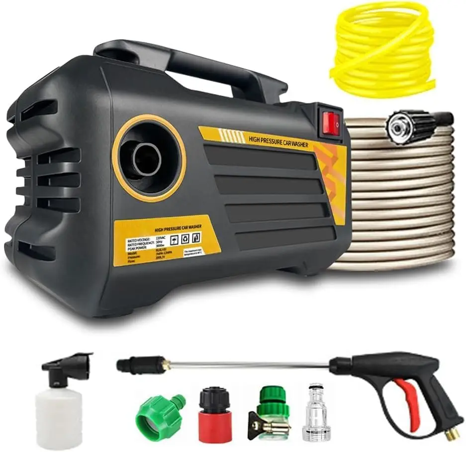 

Portable Electric Pressure Washer, 1740 PSI High Power Car Washer with Spray Gun/Foam Cannon/Water Pump Hose for Cars Cleaning