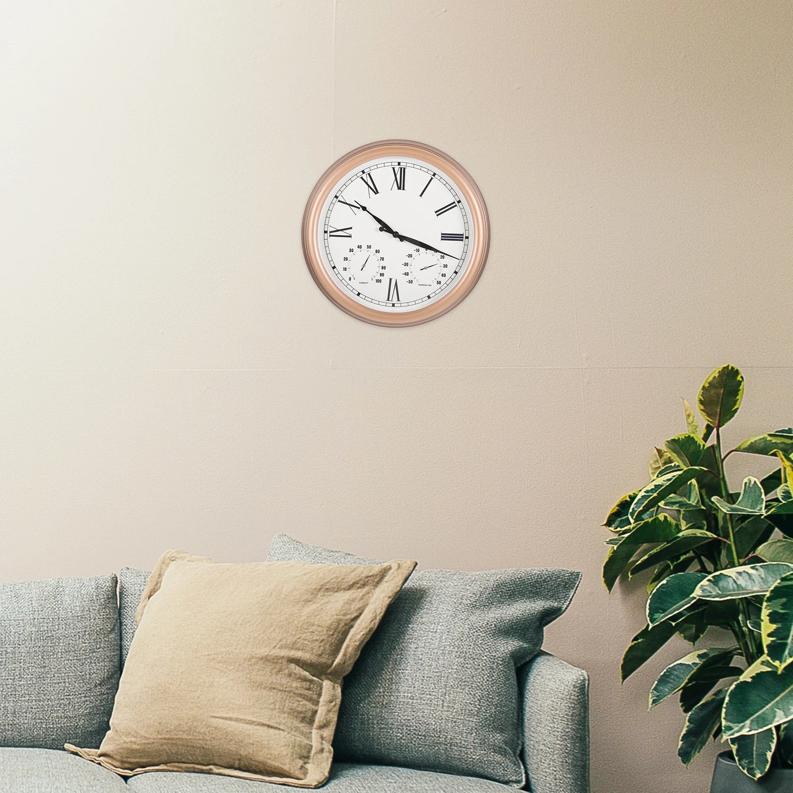 

15 Inch Wall Temperature Humidity Garden Outdoor Clock With Thermometer Clock Meter Roman Numerals Patio Decor