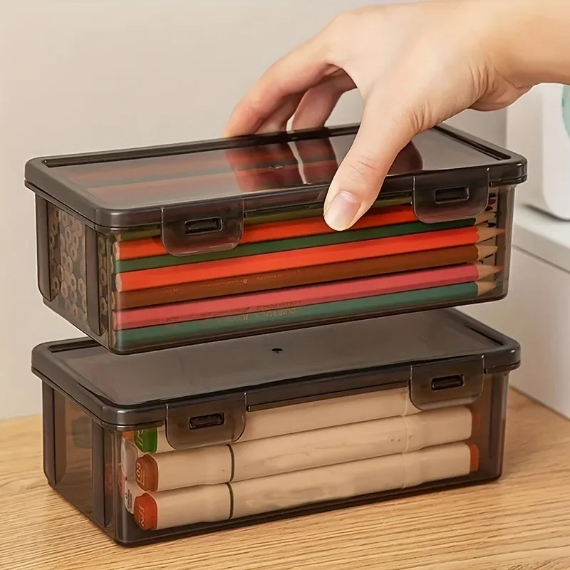 1/2/3pcs Transparent Black Storage Box Large-Capacity Storage Box Office Supplies Storage Box Packaging Pencil Storage Rganizer