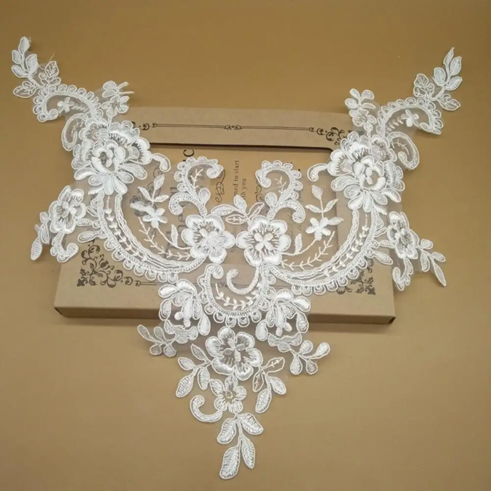 زين مطرز بياقة دانتيل أنيق ، فستان زفاف نسائي ، زخارف قماش زهور مجوفة ، ذاتي الصنع ، ياقة بيضاء ، زي #3