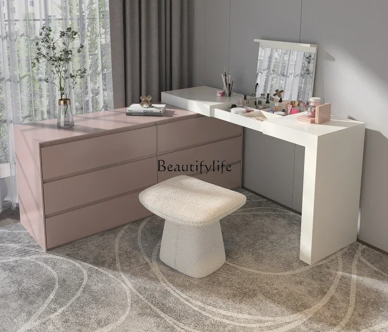 

Modern dresser chest integrated simple retractable corner flip mirror
