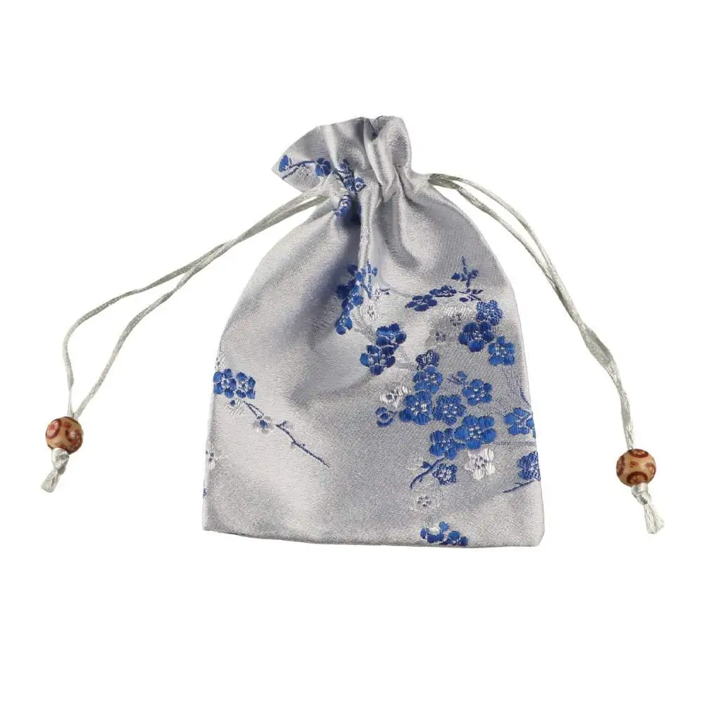 Retro Satin Storage Bag Flower Embroidered Drawstring Gift Bag Tie Drawstring Women Sachet Children