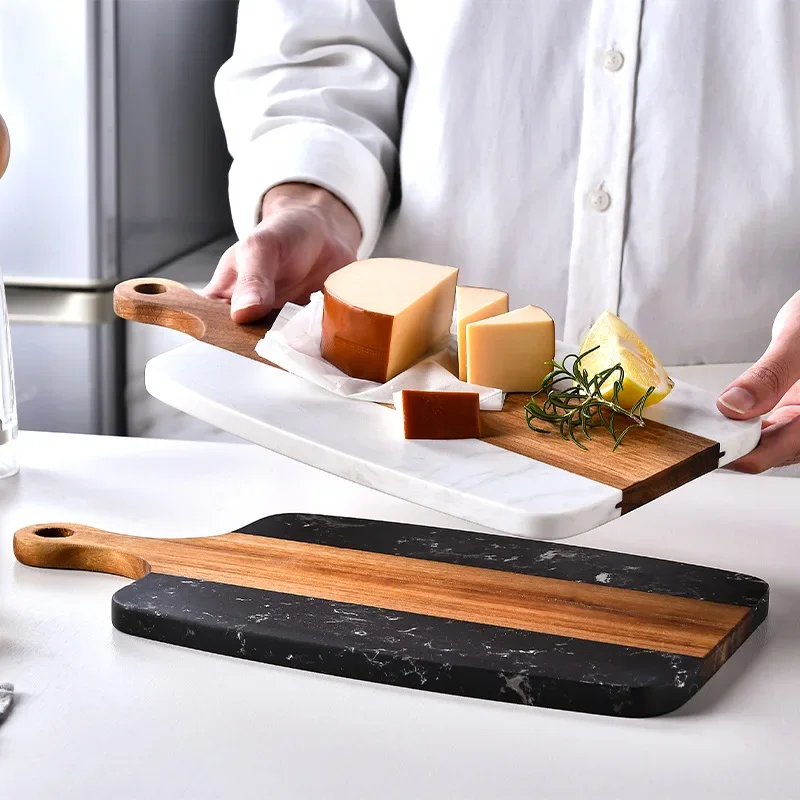 1Pc Marble Cutting Boards Wood Chopping Board Bread Fruit Serving Platter Black Steak Cheese Board Plate Outdoor Kitchen Tools