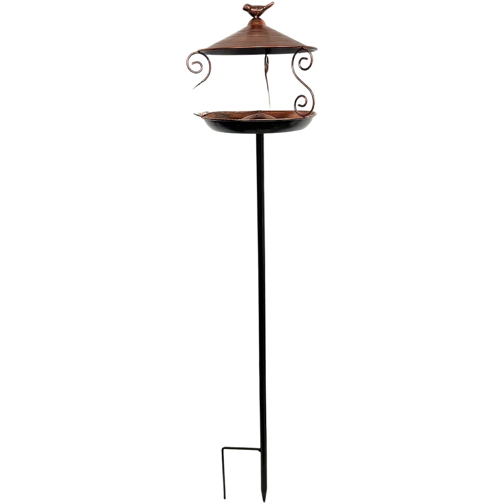 Metal Wrought Iron Bird Feeder 90cm Dark Copper Garden Ornament With Roof Stake For Outdoor Yard Park Holiday Seasonal Decor