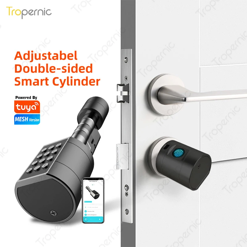 Double sided Adjustable Tuya APP Fingerprint Cylinder Electronic Smart Door Lock Digital Keypad Code Keyless Cylinder Locks