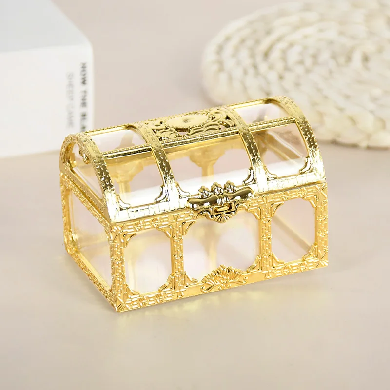 10Pcs Golden Treasure Chest Candy Boxes Jewelry Storage Plastic Snack Packaging Gift Box for Birthday Wedding Party Decorations