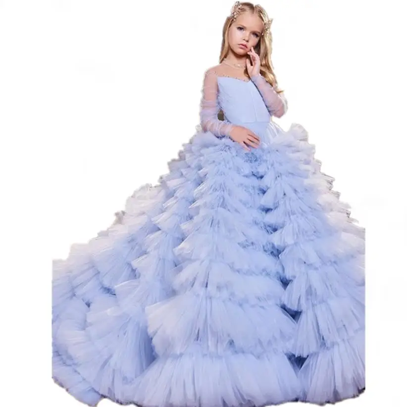 High-End Children's Trailing Evening Gown Host Performance Wedding Birthday Girl Party Dress A4151 Vestidos Bridesmaid Dress