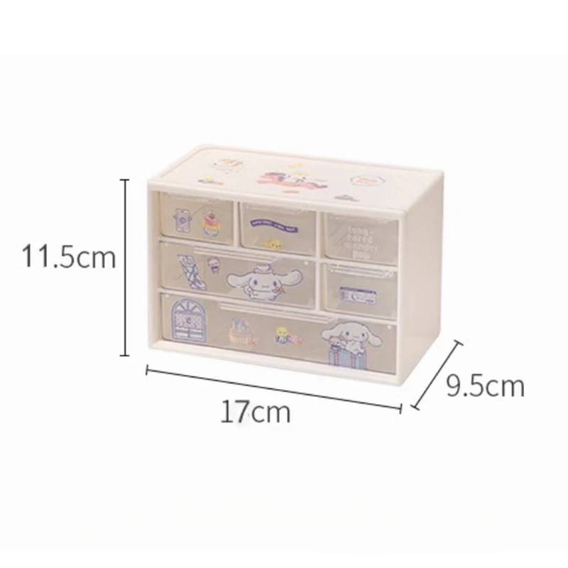 Kawaii Sanrio Girls Cinnamoroll Desktop Storage Box Kuromi Melody 6 Grids Drawer-type Stationery Desk Accessories Organizer Box