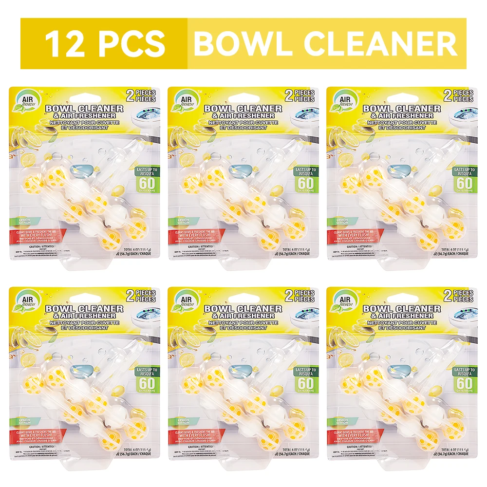 Air Fusion 5-in-1 Rim Hanger Toilet Bowl Cleaner, Lemon Mint 6pack 12 Count Bowl Toilet Basket Gleaner Air Reshener Neutoyant