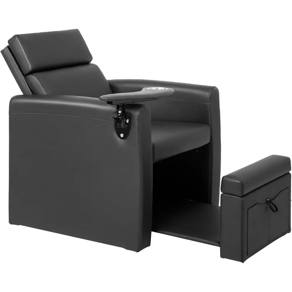 Adjustable Backrest Pedicure Chair with Movable Cup Holder and Hidden Storage for Professional Nail Technicians and Spa (Black)