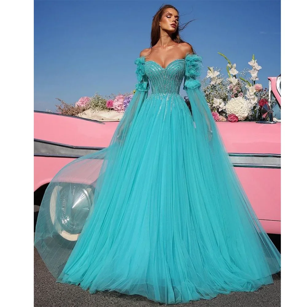 

Gorgeous Sweetheart Beading Sequined Evening Dress for Women Fashion Floor Length A-Line Gowns Sweep Train Party Prom Dress