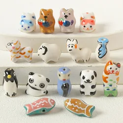 New 10PCS Colorful Ceramic Fish Dog Panda Beads Loose Spacer Beads For Jewelry Making DIY Bracelet Necklace Accessories