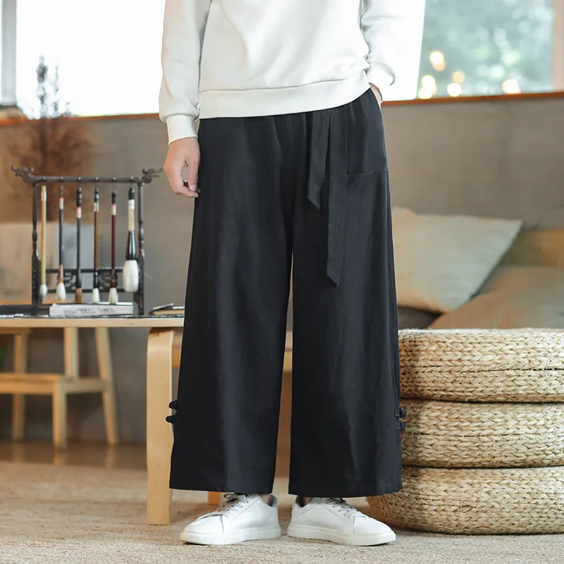 Pants Men Casual Loose Cotton Straight Leg Pants Man Comfortable Japanese Styles Harajuku Mans Elastic waist Trousers Streetwear