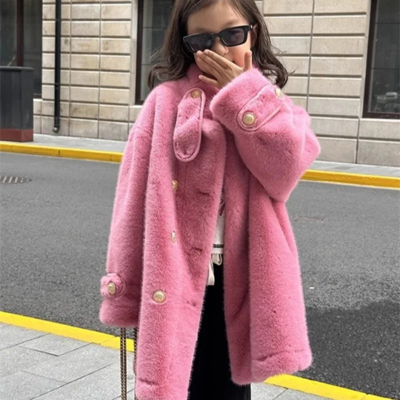 

Girls Coat Overcoat Jacket Windbreak Outerwear 2025 Rose Winter Autumn Warm Cotton Newest Velvet Children's Clothing