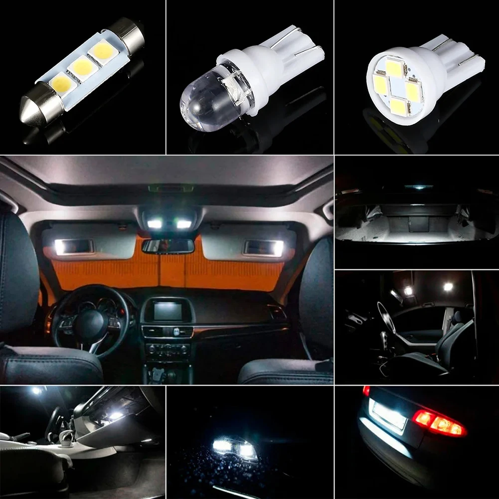 

42 шт. светодиодных ламп для салона автомобиля T10 6000K для SMD LED-подсветки карты, потолочной подсветки, подсветки номерного знака, подсветки бардачка, подсветки багажника