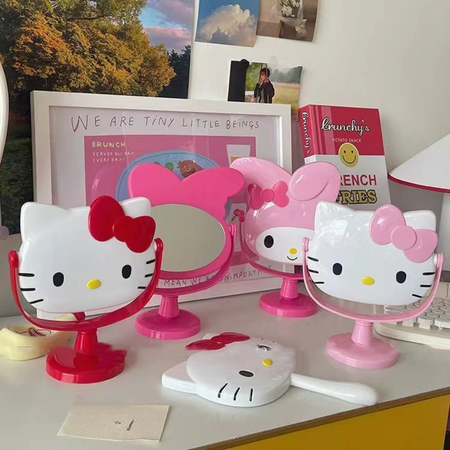 Espejo Cosmético de Escritorio Kawaii Sanrio HelloKitty My Melody, Diseño de Anime, Lindo y Portátil, Regalos para Fiestas, Juguetes para Dormitorio