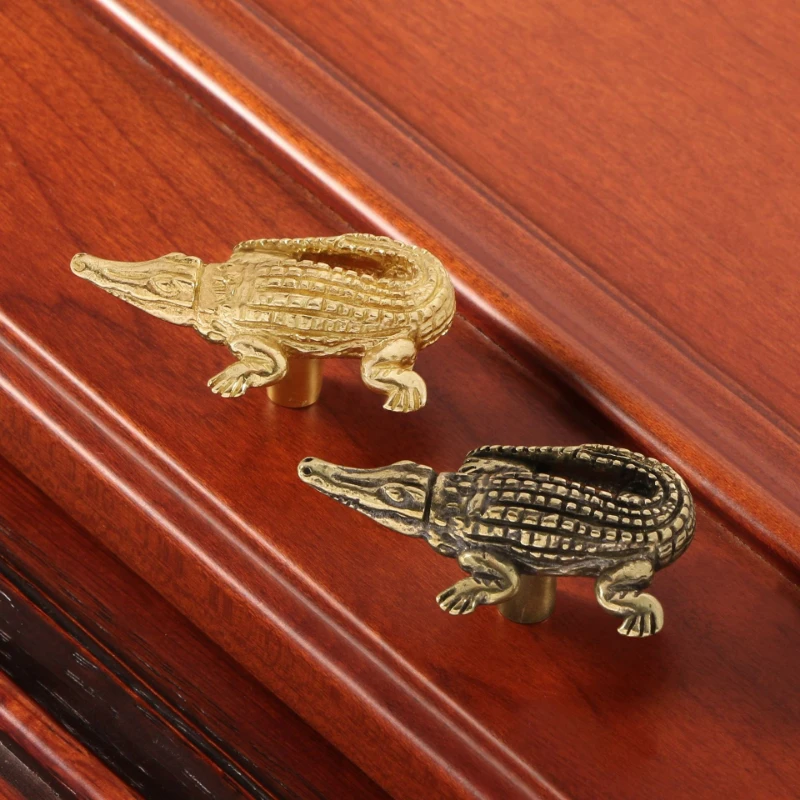 Cute Creative Crocodile Brass Cabinet Door Handle Home Wall Animal Hook Metal Door Pull Hardware Accessories for Furniture DIY