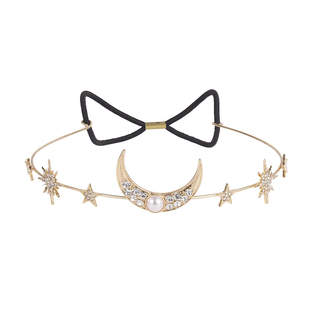 

Crown Headband Bridal Hair Accessories Stars Moon Rhinestone Tiara Wedding Jewelry Pearl Elegant Design Long Lasting Chic