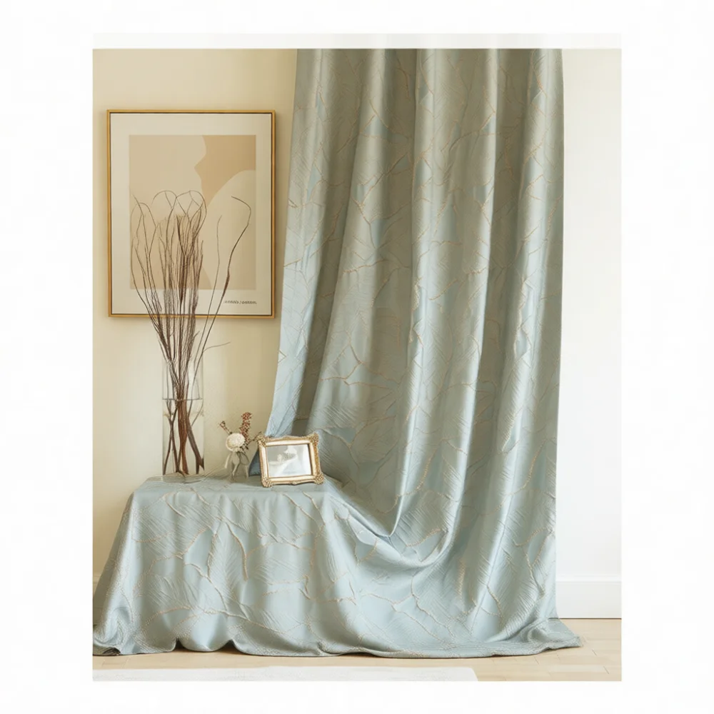 Light Luxury Blackout Curtains Gold Leaf Design Jacquard Fabric Drapes For Bedroom Living Room Modern Home Window