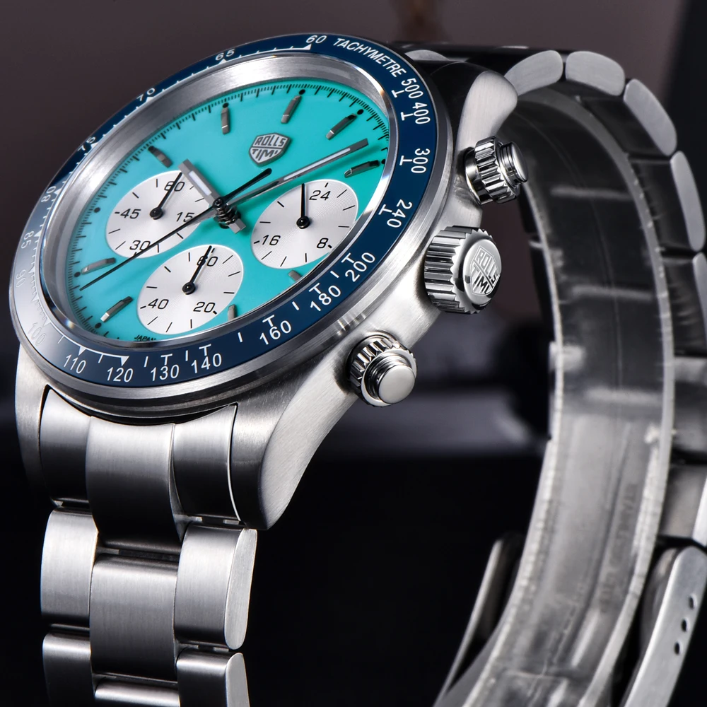 RollsTimi 2025 ريترو كرونوغراف كوارتز ساعات رجالية 40 مللي متر الفولاذ المقاوم للصدأ مقاوم للماء ساعة معصم للرجال مقاوم للماء اليابان Movt
