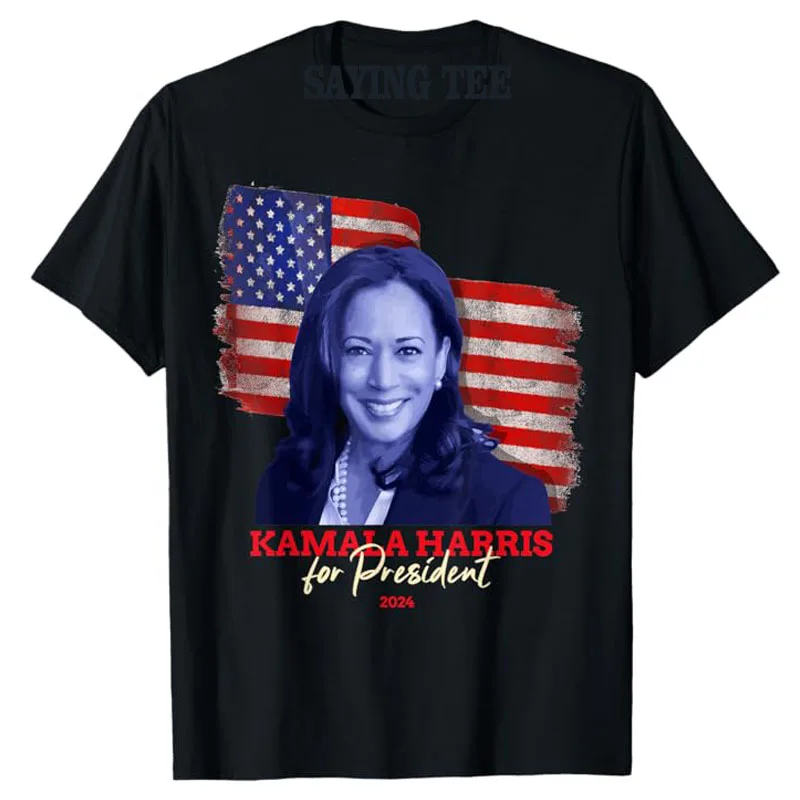 Kamala Harris for President 2024 Madam Vice President T-Shirt America Us Flag Patriotic Graphic Outfit Short Sleeve Campaign Tee