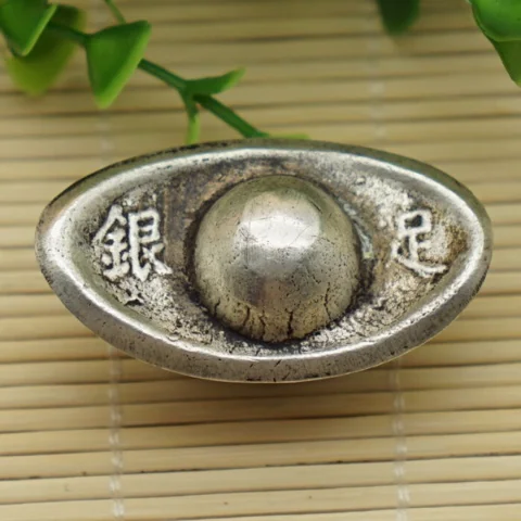 

White copper silver-plated silver ingot ship type two taels Dongchang made foot silver Daqing treasury silver ingot ornament ant
