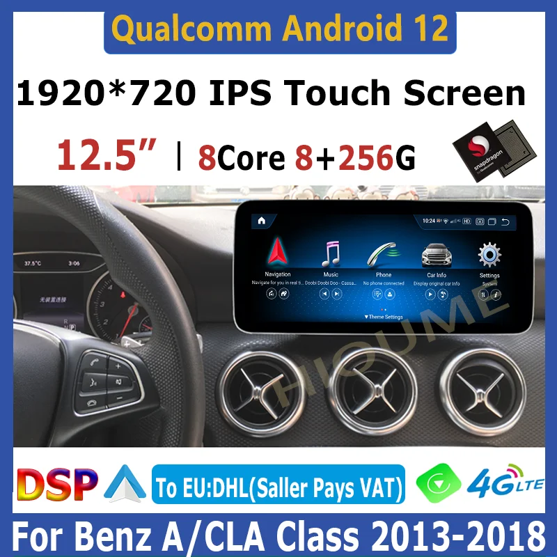 

CarPlay Auto 12.5" 8G+256G Android 12 Qualcomm Car Multimedia Player GPS Radio For Mercedes Benz A W176 CLA C117 X117 GLA X156