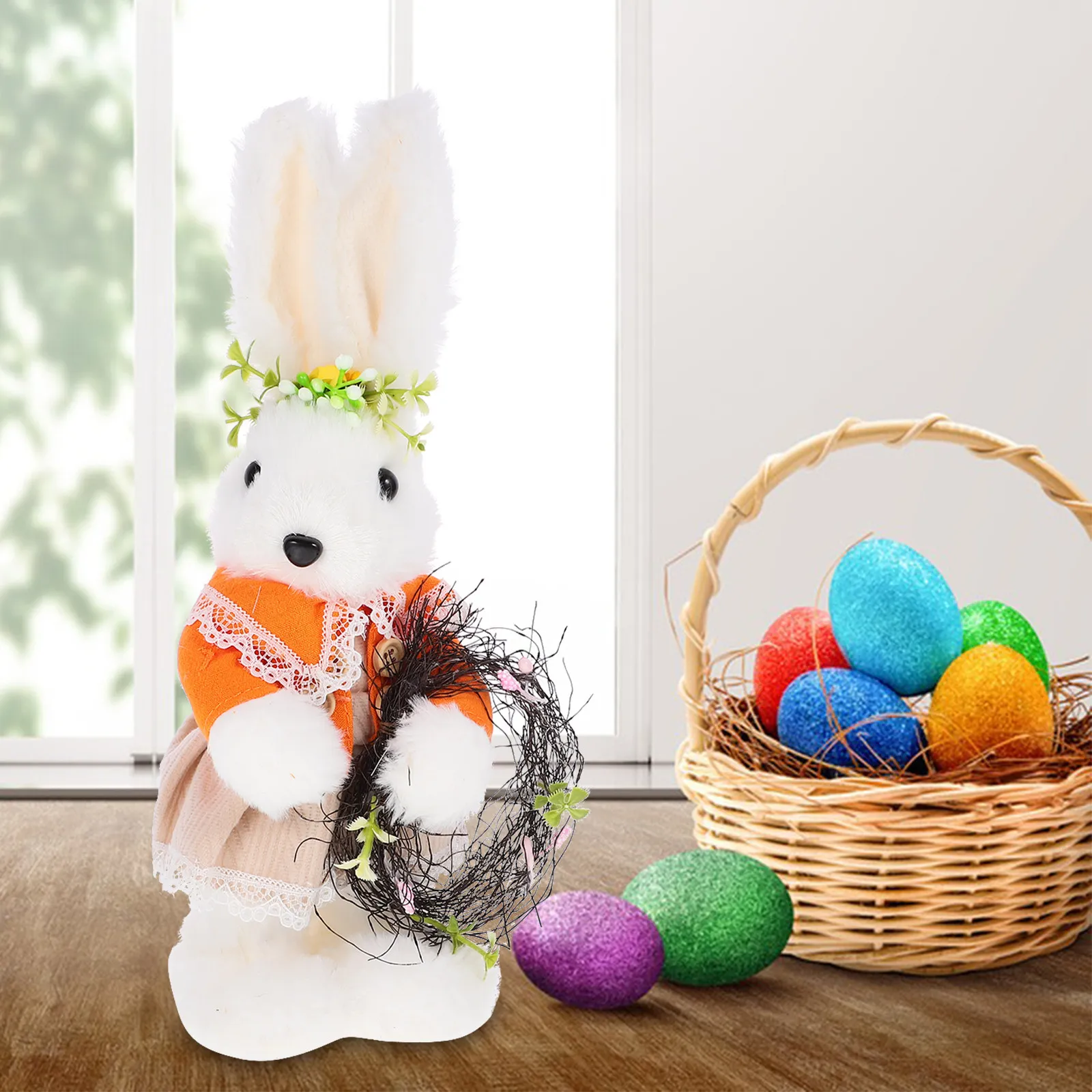 

Easter Bunny Statue for Home Garden Decor Desktop Shelf Mantel Farmhouse Country Modern Interior Rabbit Decoration Outdoor Yard