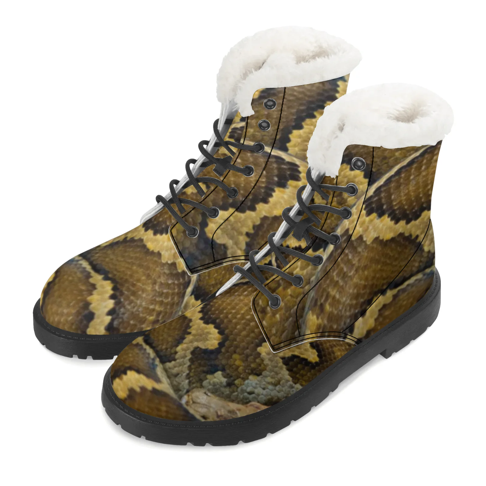 

Customizable snakeskin pattern plush boots warm youth shoes casual hot selling mid-calf boots men and women winter