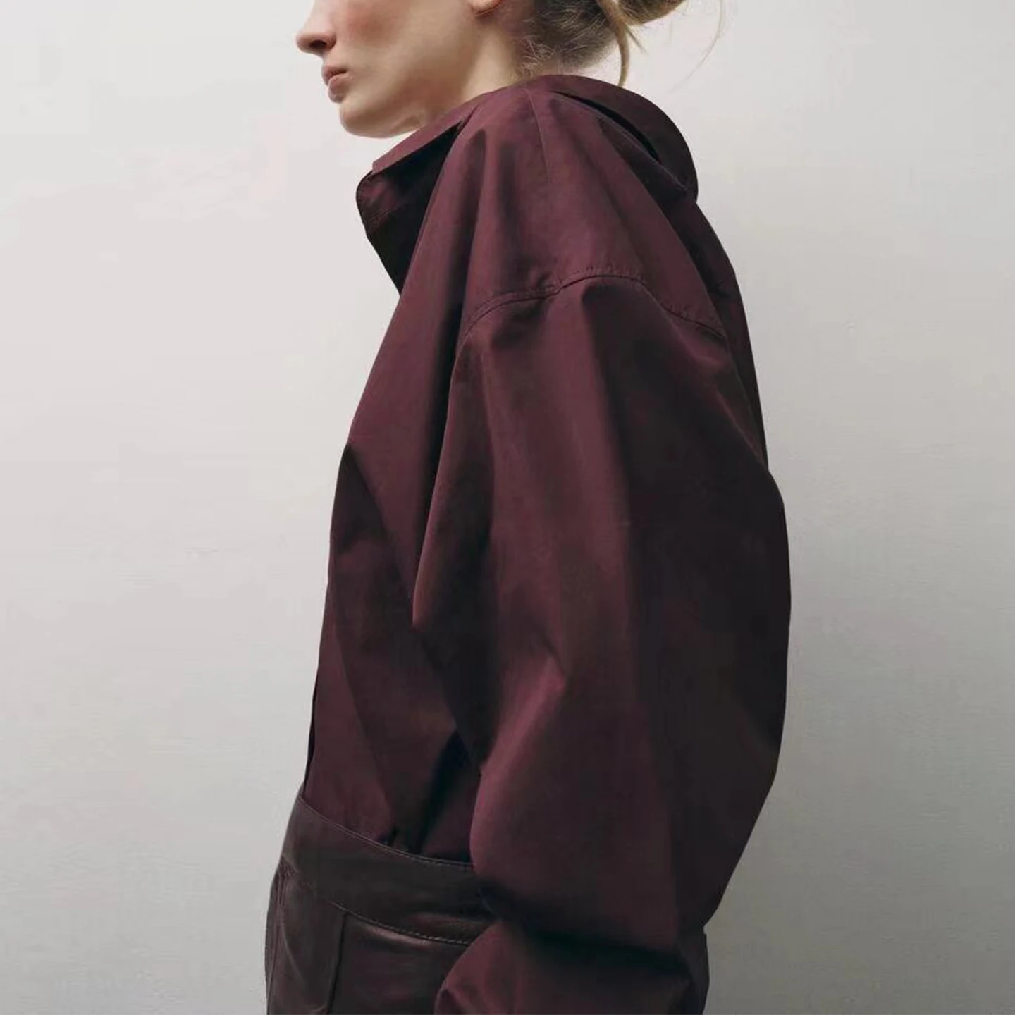 

Z Women's Comfortable Cotton Long Sve Collar irt Loose Fit Commute Sle Pure Color Button Plaet Summer 2025
