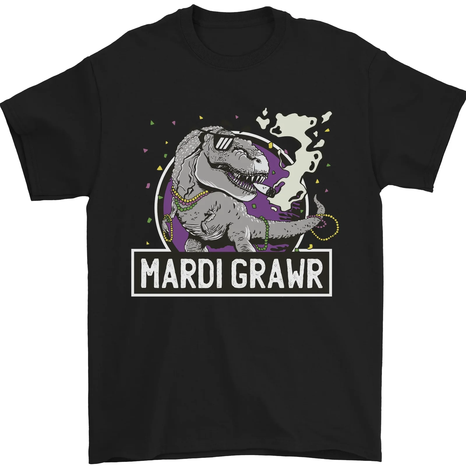

Funny T-Rex Mardi Gras Grawr Dinosaur Graphic Printing Summer Luxury Brand Cotton Men's and Women's T-Shirt Short Sleeve Street