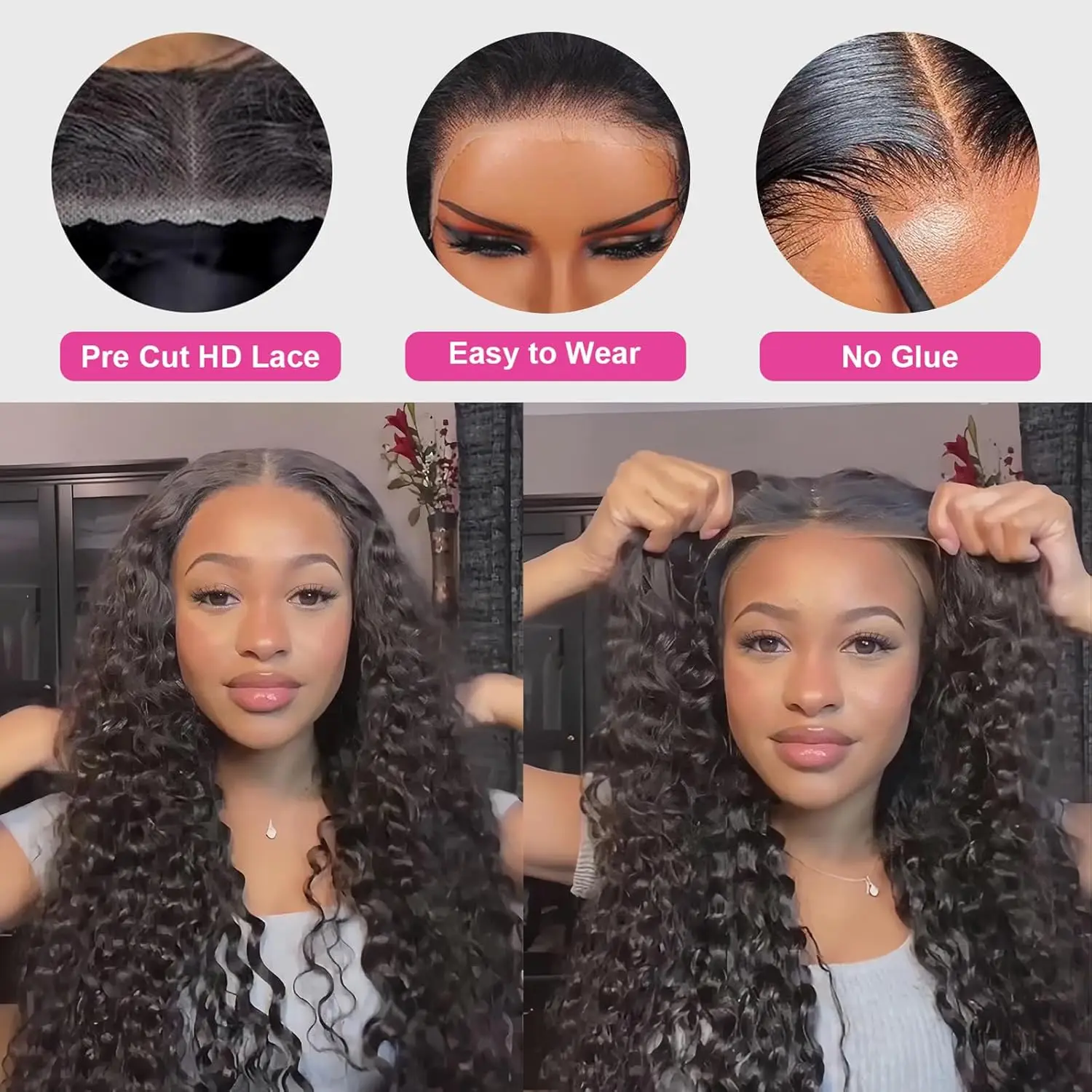 Deep Wave Glueless Human Hair Wig Wear and Go Pre Cut 4x4 5x5 Hd Lace Closure Wig Pre Plucked Deep Wave Human Hair Wigs